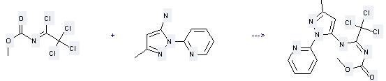 1H-Pyrazol-5-amine,3-methyl-1-(2-pyridinyl)- can be used to produce [2,2,2-trichloro-1-(5-methyl-2-pyridin-2-yl-2H-pyrazol-3-ylamino)-ethylidene]-carbamic acid methyl ester at the temperature of 20°C